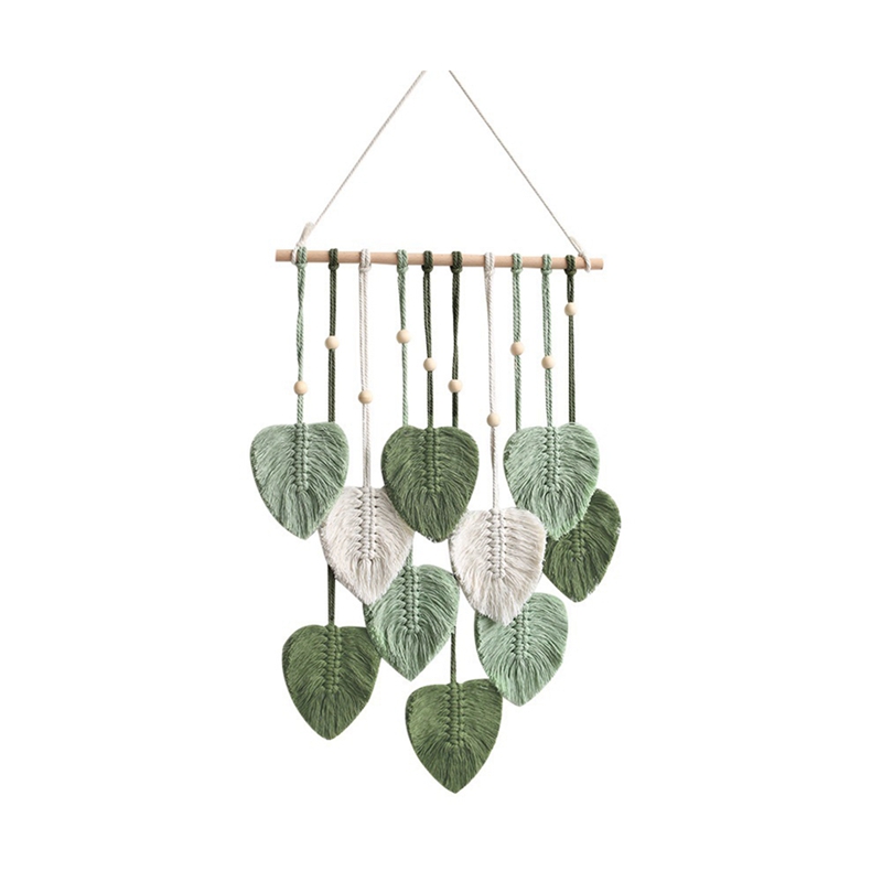 Chic Feather Boho Macrame Wall Decor Handmade Yarn Tassels Woven Wall Art Leaf Tapestry Decoration