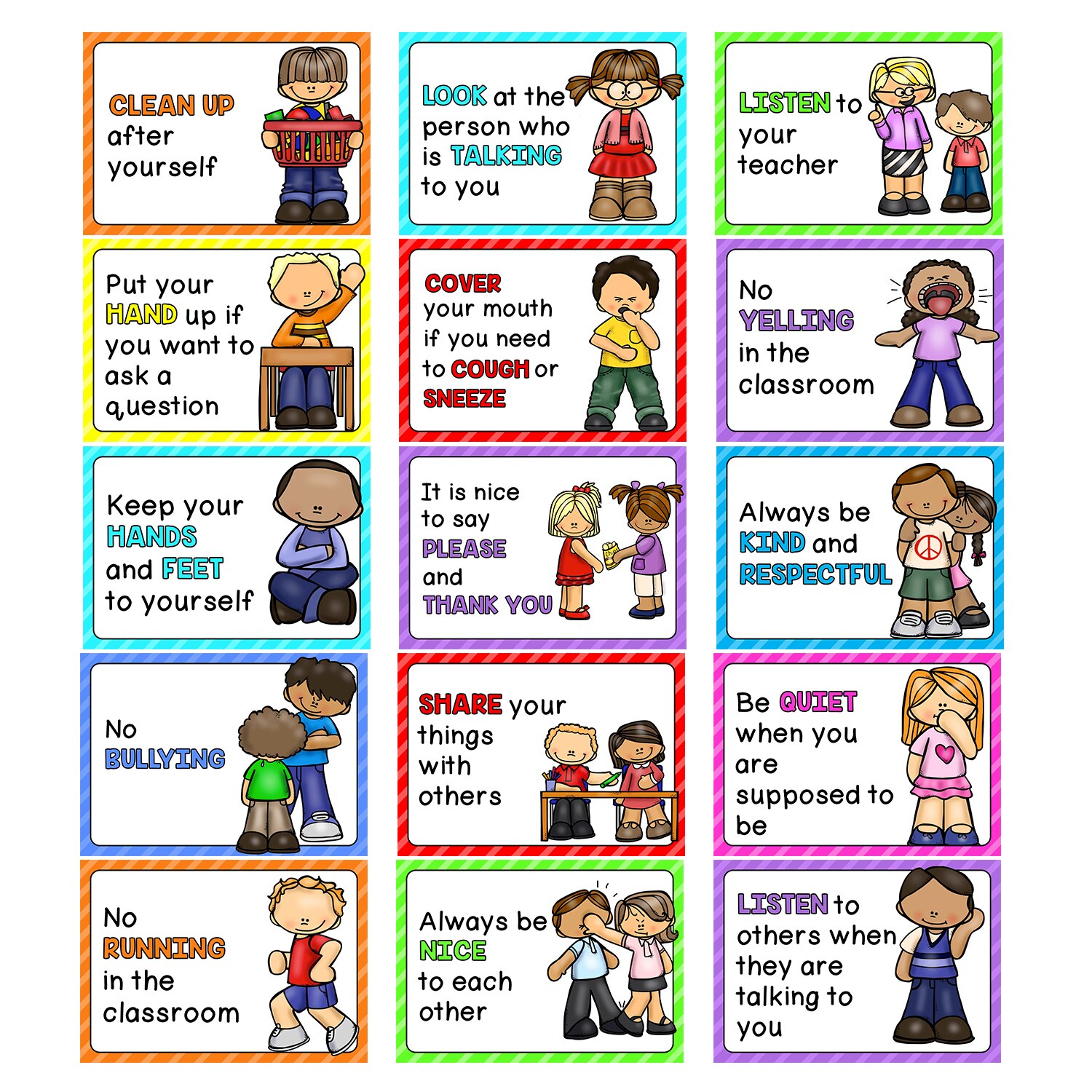 15Pcs Children Classroom Rules Posters for Kindergarten Preschool ...