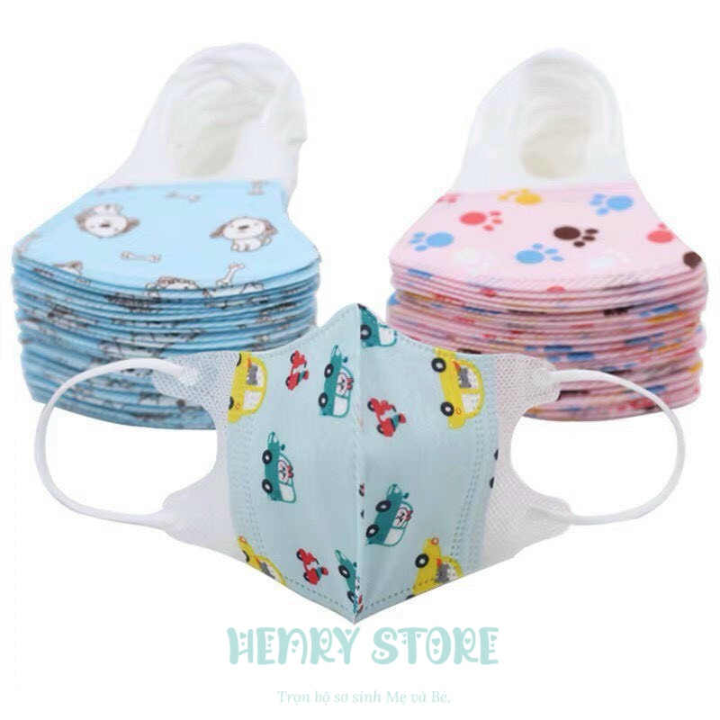 Set 10 cái khẩu trang 3 lớp cao cấp in hình họa tiết cho bé từ 0-12 Tuổi ✈ túi zip chuẩn xịn