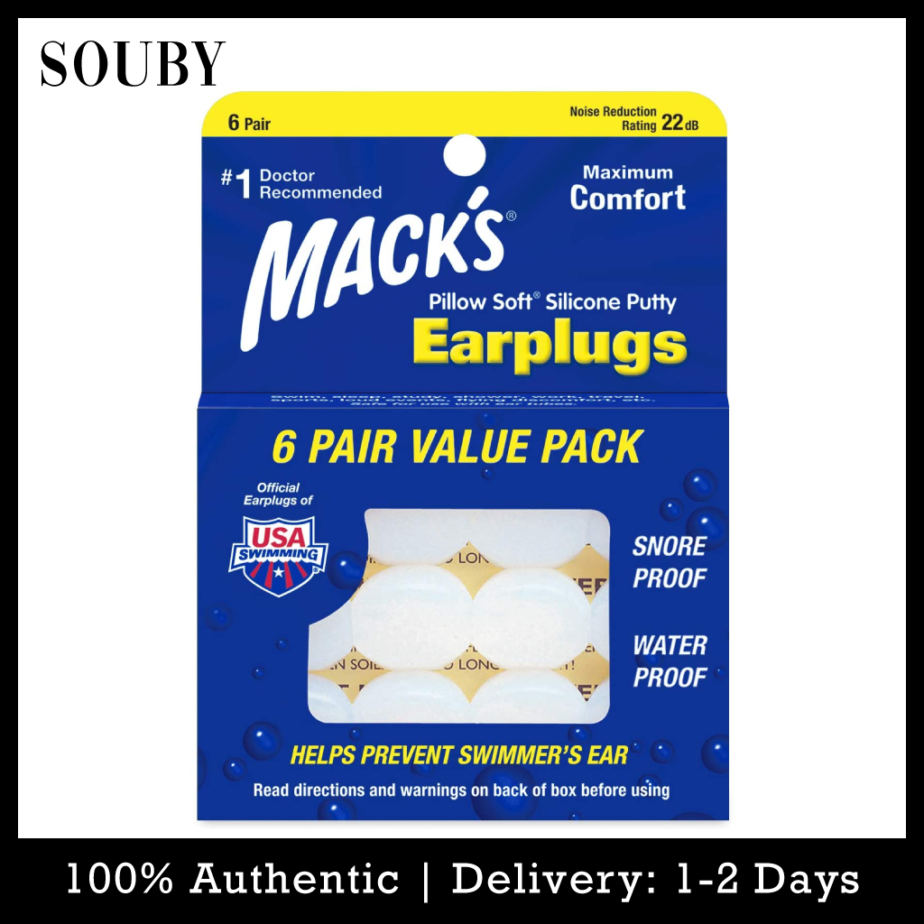Macks Earplugs, Pillow Soft, Silicone putty, Value Pack - 6 pairs