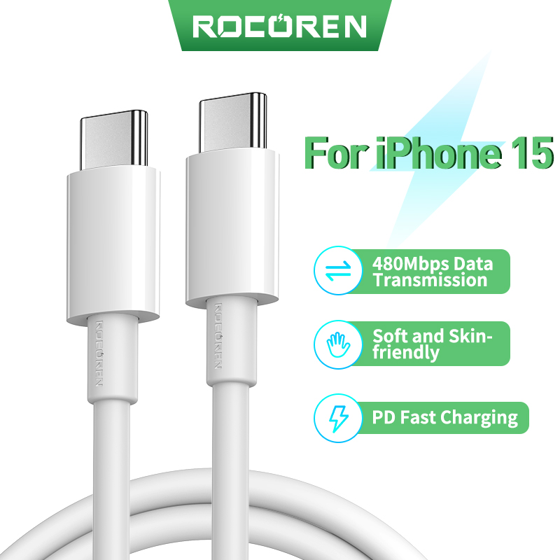 Rocoren-Cable USB tipo C para iPhone 15 Pro, cargador de carga rápida Ultra  USB-C
