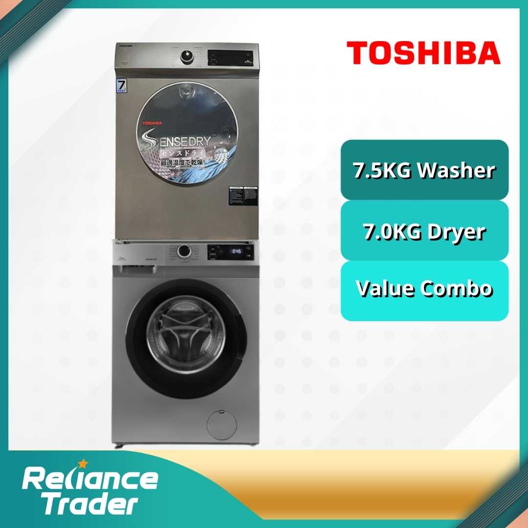 TOSHIBA WASHER & DRYER COMBO TWBH85S2M (7.5kg Washer)+ TDH80SEM (7kg