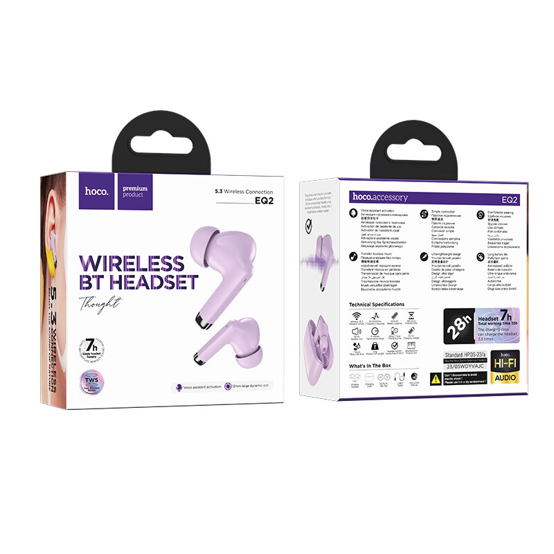 Hoco EQ2 TWS Wireless Earphones Bluetooth 5.3 Earbuds In-ear Headset Built-In Microphone Touch Control Super Bass Earphone. 