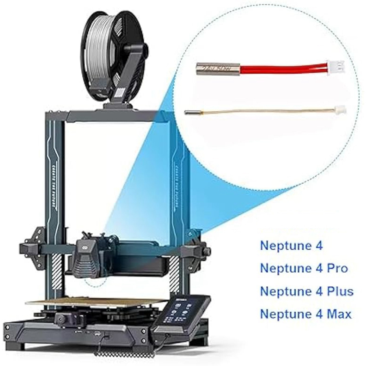 4 Piece Heater Cartridge High Temperature Sensor As Shown Metal for Neptune 4 Pro/Plus/Max 3D Printer