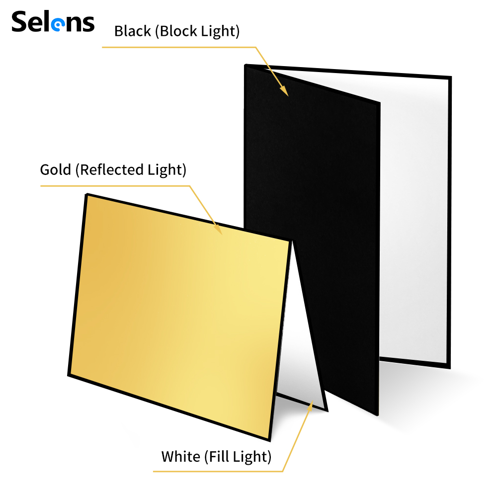Selens Bìa Cứng Chụp Ảnh Phản Xạ Ánh Sáng 3 Trong 1 17X12 Inch, Bảng Khuếch Tán Ánh Sáng Có Thể Gập Lại Trong Studio Để Chụp Ảnh Sản Phẩm Tĩnh Vật Và Thực Phẩm-Màu Đen, Trắng Và Vàng Kim
