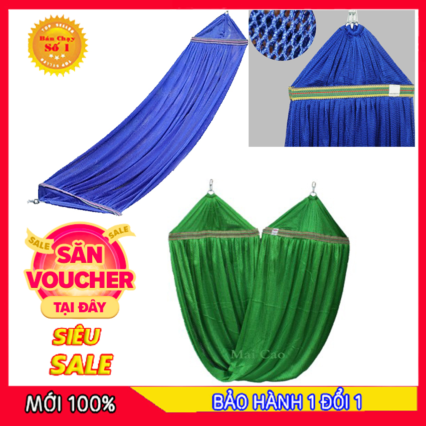 Võng lưới 2 lớp loại 1 - Võng dù cao cấp 2m2x1m6 - Võng dã ngoại vải dù 3 mắt xích có cán thép không gỉ