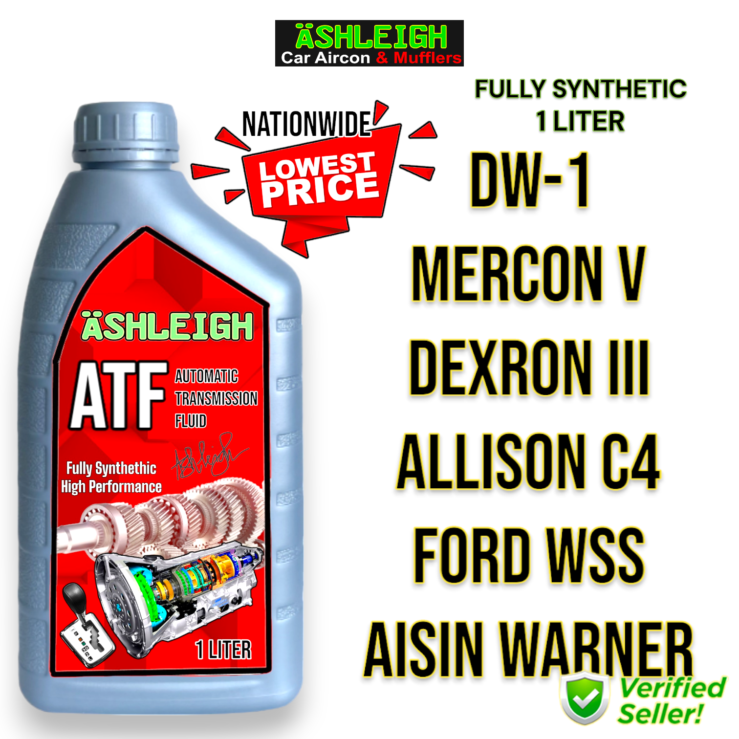 Ashleigh 1Liter ATF Automatic Transmission Fluid Power Steering DW1 MERCON DEXRON FORD ALLISON