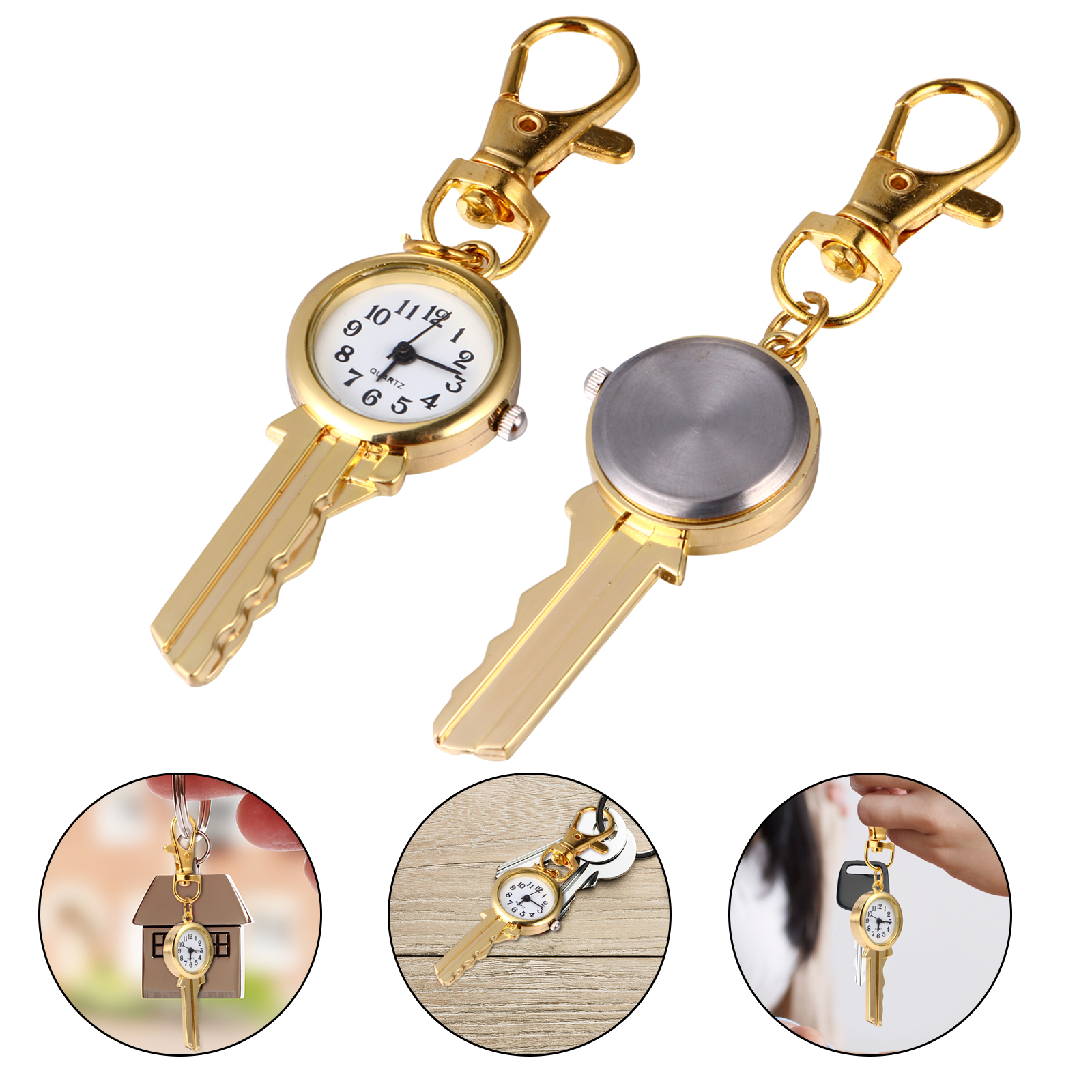 Vintage Quartz Pocket Watch Keychain Round Clocks Portable Hanging