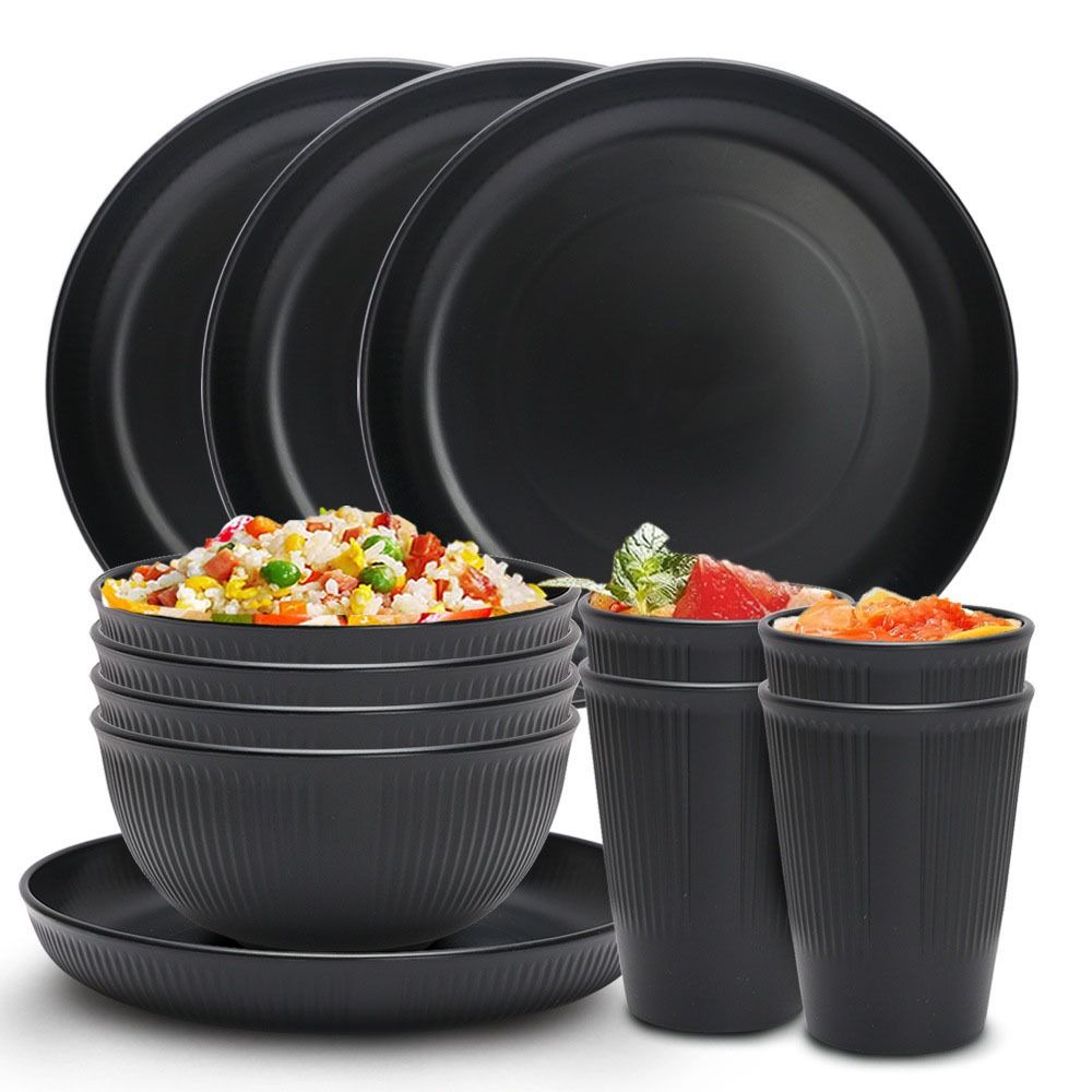 3pcs/set%20Durable%20Plastic%20Black%20Tableware%20Set%20Vertical%20Stripes%20Anti-fall%20Cutlery%20Set%20Plate/Bowl/Cup%20Party%20-%20Image%205