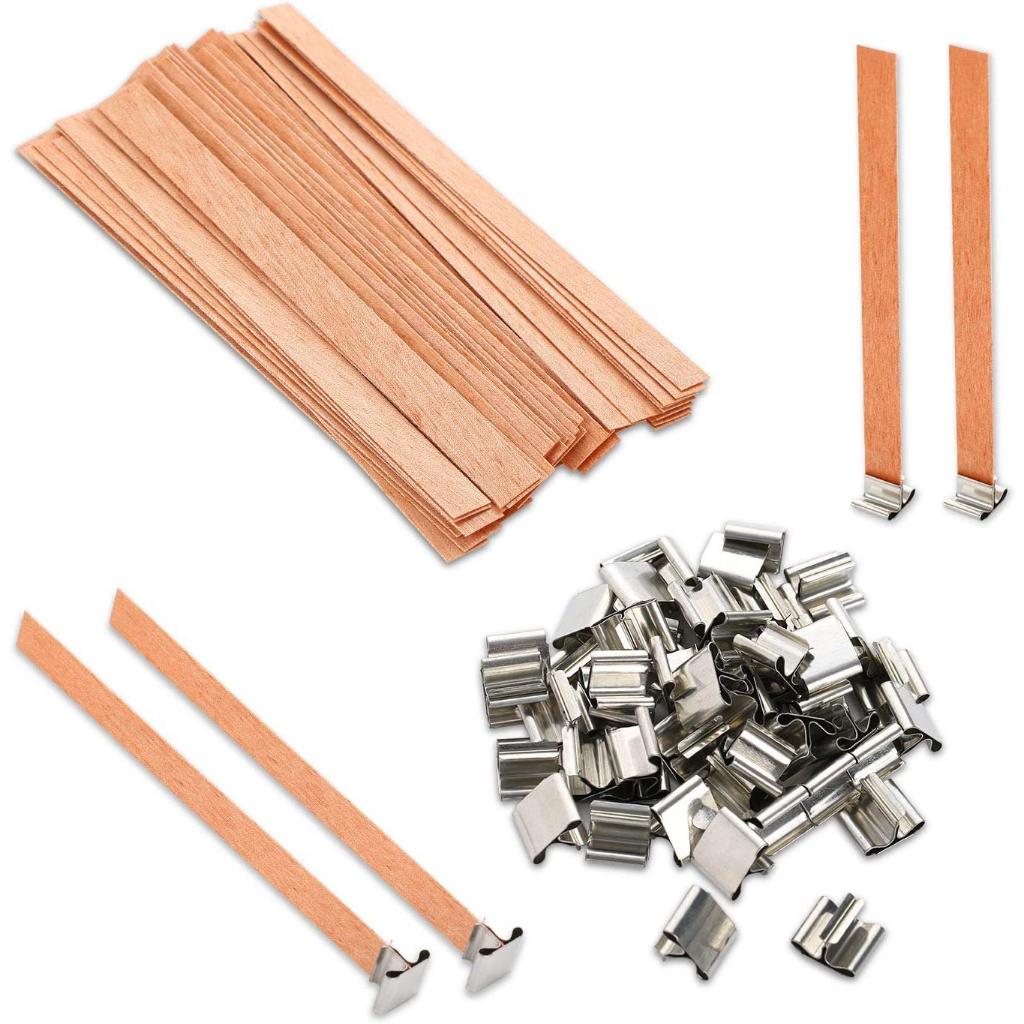 Bấc nến gỗ + chân kẹp - bấc nến tự nhiên không khói