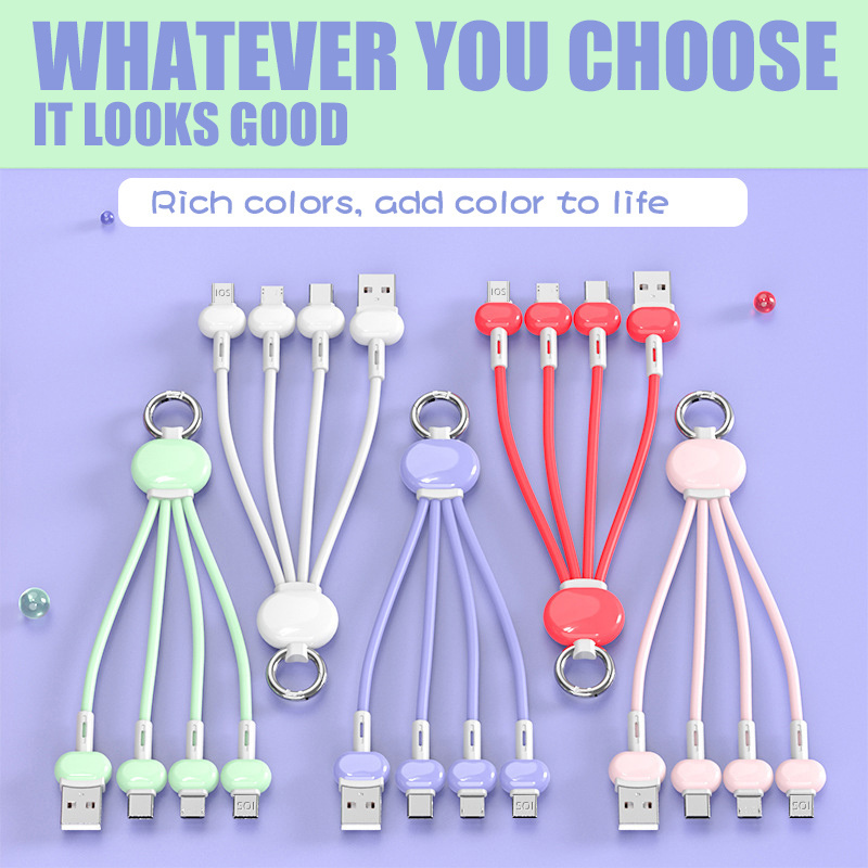 3 in 1 USB Keychain Type C Lightning Cable USB Cable Charger Micro USB Type C Cord Compatible with iPhone Xiaomi Samsung