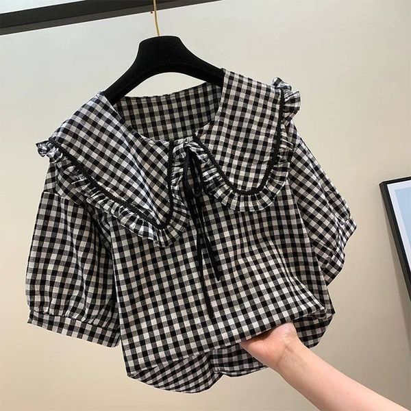 (47-90 KG) ÁO CARO ĐEN CỔ BÈO, CHẤT SILK COTTON MÁT, FORM BASIC DỄ MẶC, CHE KHUYẾT ĐIỂM TỐT
