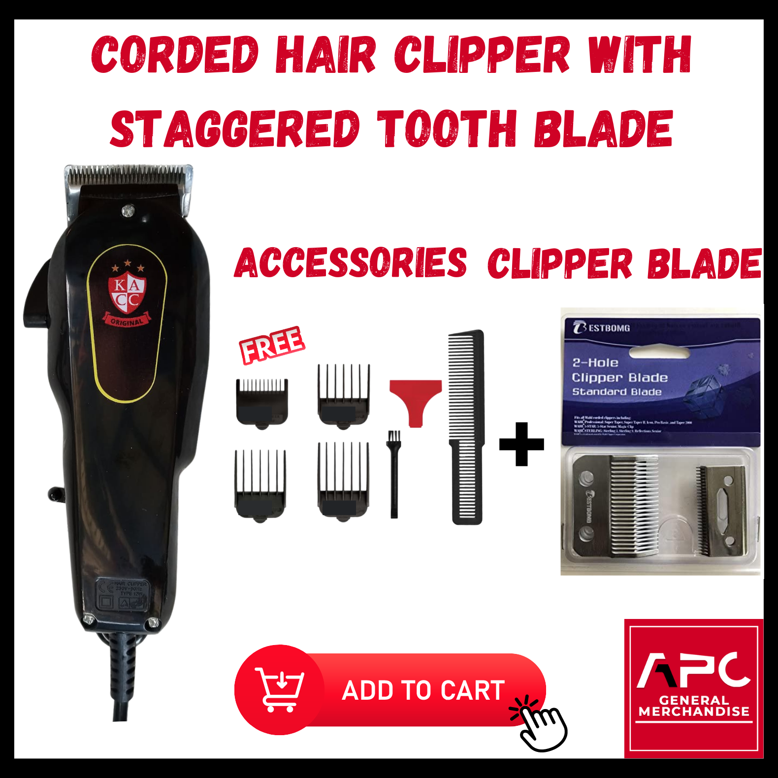[APC] PROFESSIONAL HAIR CORDED CLIPPER WITH EXTRA STAGGERED TOOTH ...