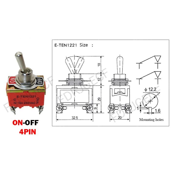 Công Tắc Gạt Đôi E-TEN 1221 15A/250V 2 Chế Độ ON-OFF 4P