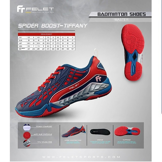 FELET SPIDER BOOST Series Badminton Shoes (100% Original) Indoor
