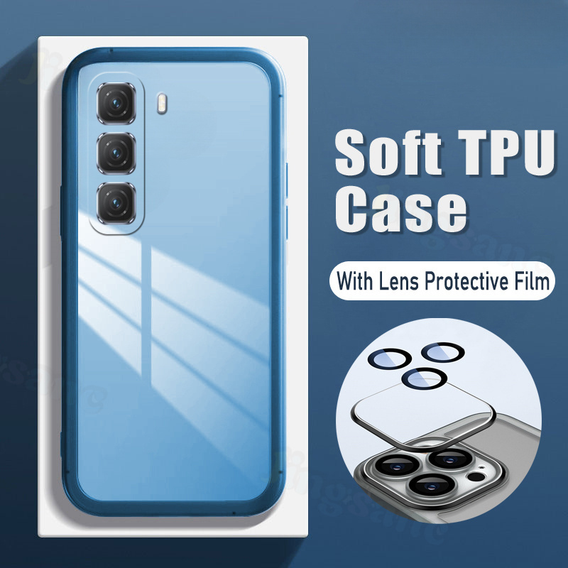 New Phone case infinix Hot 50 Pro+ Back cover Camera Protection Semi Transparent Soft Silicone Shockproof with Lens Protector Films For infinix Hot 50 Pro + case.