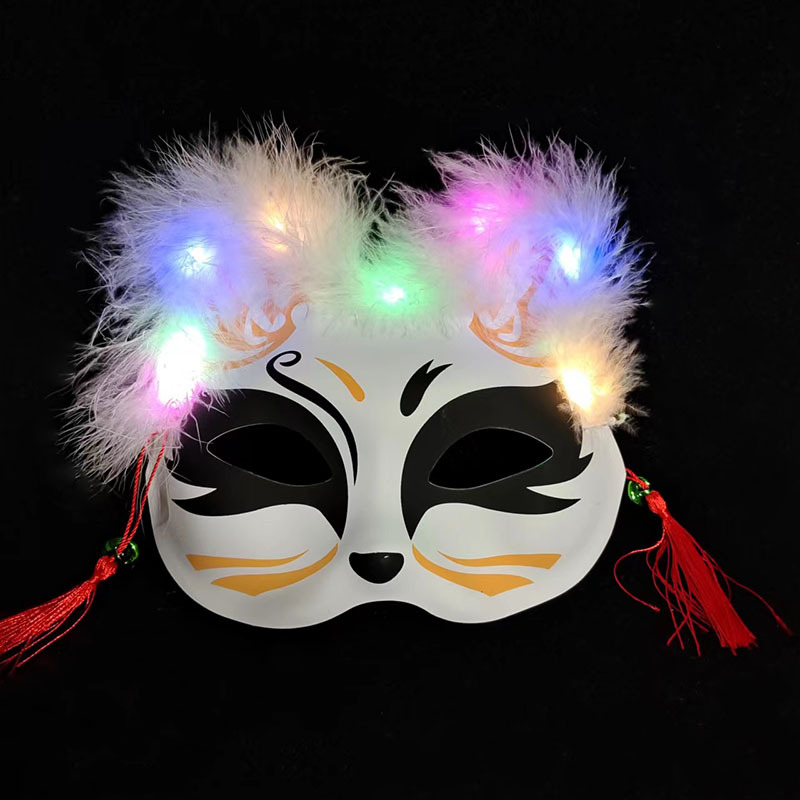 Topeng Musang Bulu Bercahaya Anime Kucing Separuh Muka Berdandan