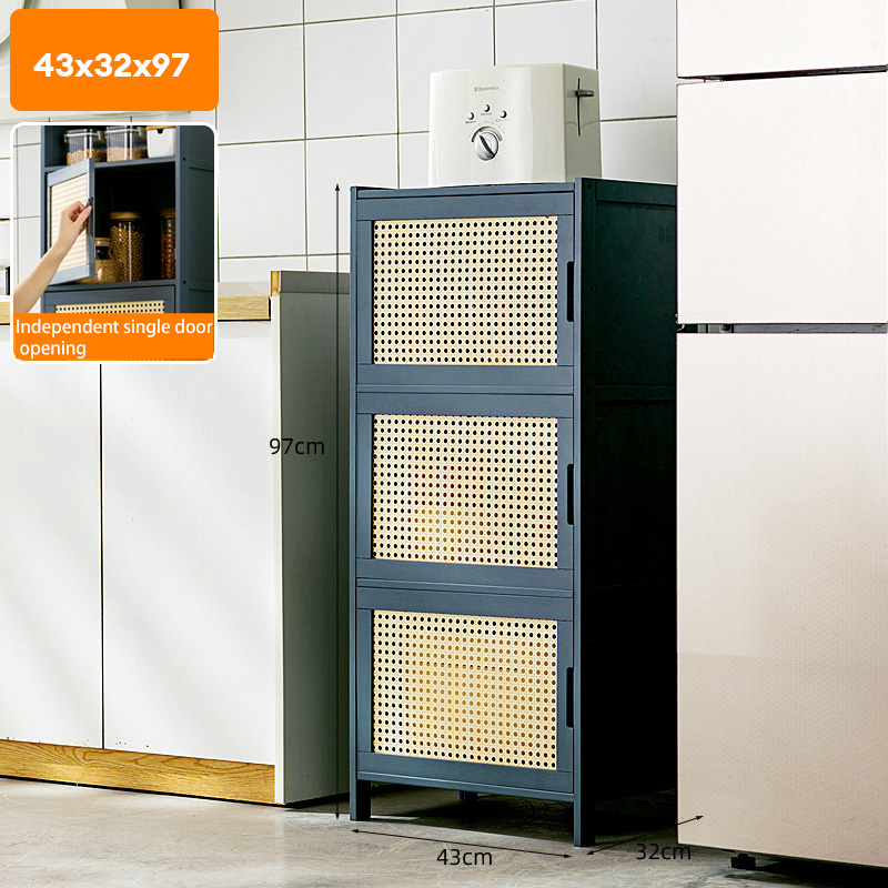 Kitchen shelves, storage cabinets, crack cabinets, storage cabinets, multi-layer floor-standing pots and pans, refrigerators, narrow gaps, dishes, pans, cupboards