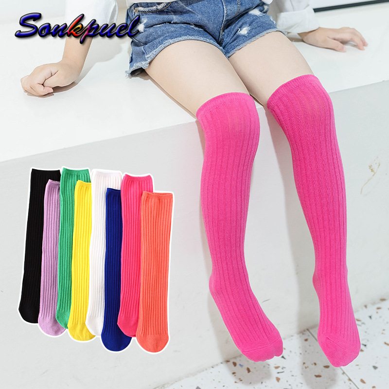 Sonkpuel Children s High Knee Socks Kids Baby Cotton Candy Color Stockings
