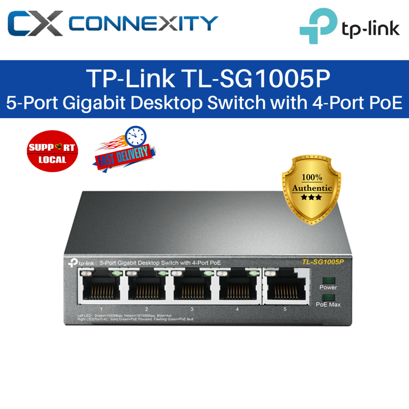 TP-Link TL-SG1005P 5-Port Gigabit Desktop Switch with 4-Port PoE TP ...