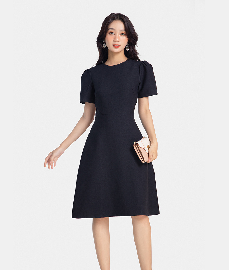 Đầm Lửng Nữ Thời Trang HNOSS Kiểu Basic Tay Ngắn HNDLU030