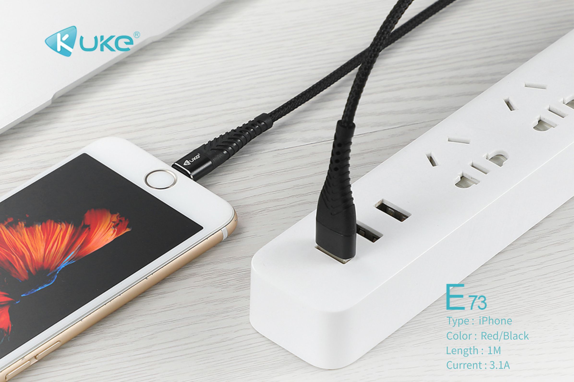 Cáp Sạc Dù [Freeship] Cáp Sạc Nhanh Kuke 6A 1m - E71 (Micro), E72 (Lightning), E73 (TypeC)
