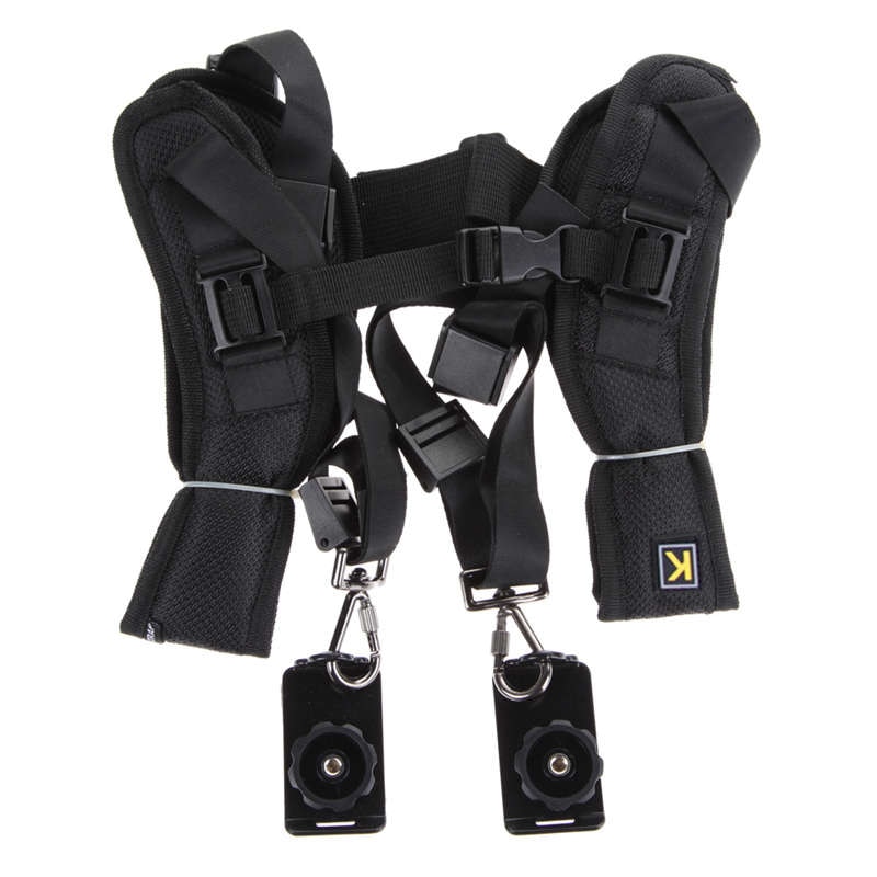 Black Double Dual Camera Shoulder Strap Quick Rapid Sling Camera Belt Adjustment For Canon For 2 Cameras Digital DSLR Strap New