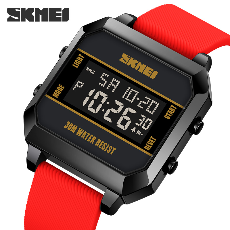 SKMEI For Men Watch  Mirror  glass Case  Zinc alloy Strap   Silicone dual time  stopwatch timing LED luminous