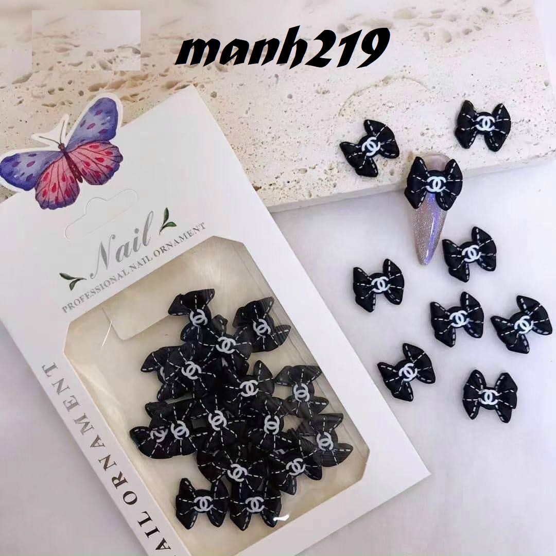 Set charm nơ giả bột đính móng nail