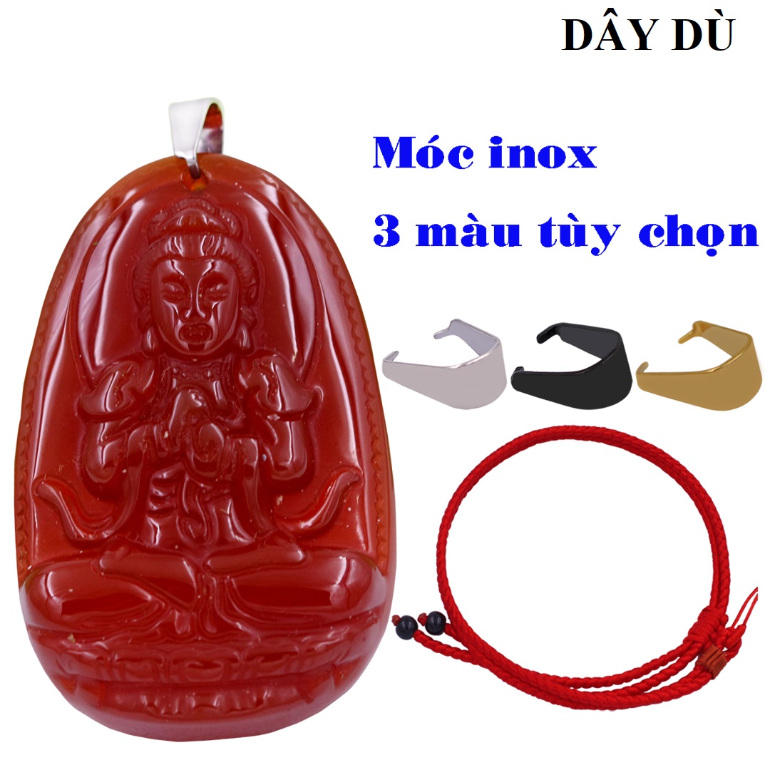 Vòng cổ mặt Phật hộ mệnh tuổi Mùi, Thân - Phật Như lai Đại nhật Mã Não Đỏ size nhỏ 3.6cm