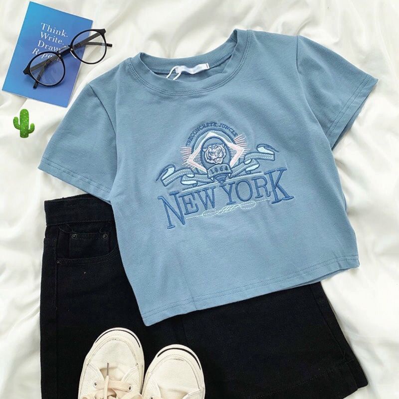 [FREESHIP + VOUCHER] Áo thun croptop Niu Yoóc xanh