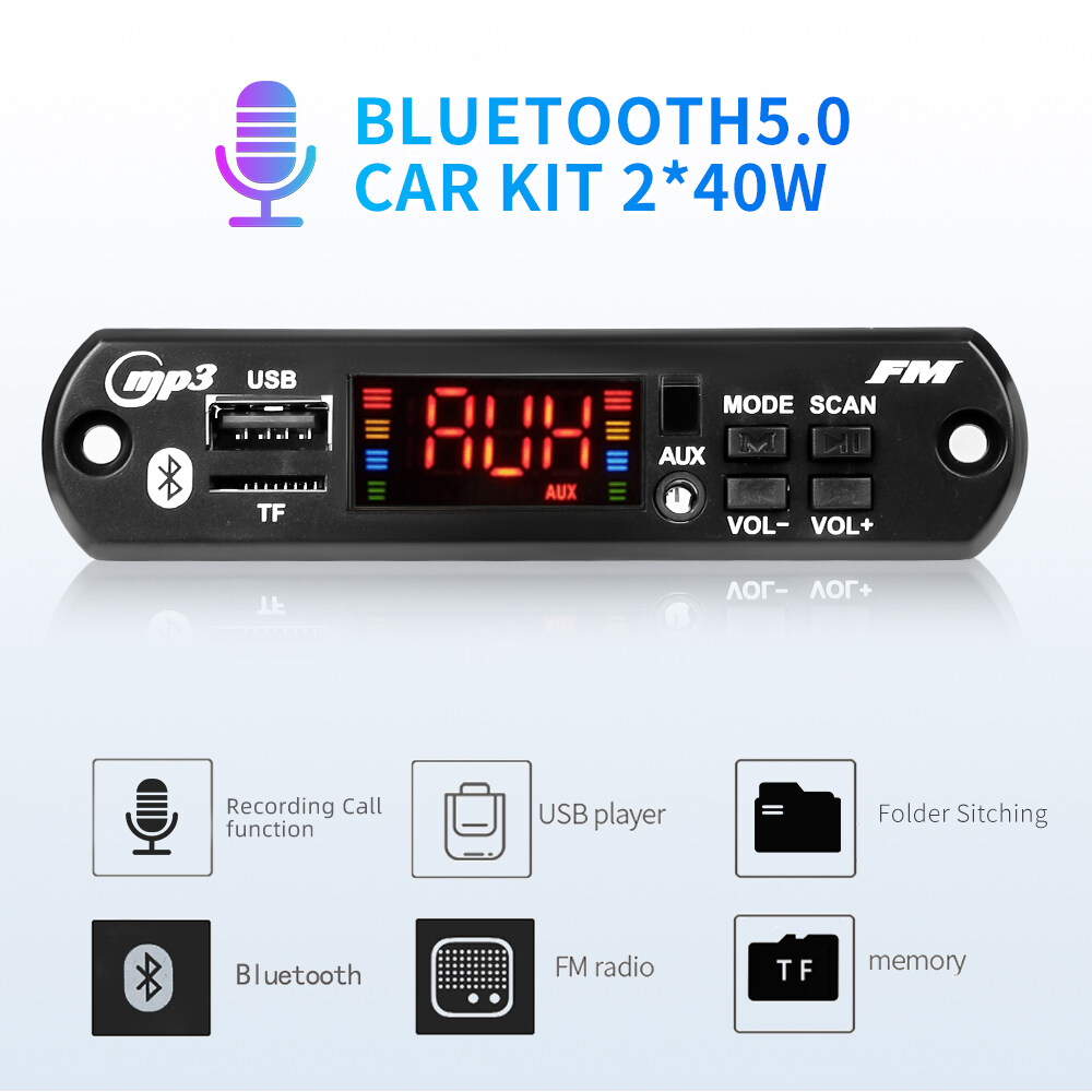 KEBIDU 80W khuếch đại Bluetooth 5.0 12V 40W bảng mạch Giải Mã MP3 tự làm cuộc gọi không dây ghi âm USB nhạc TF AUX FM thư mục đài phát thanh chuyển đổi