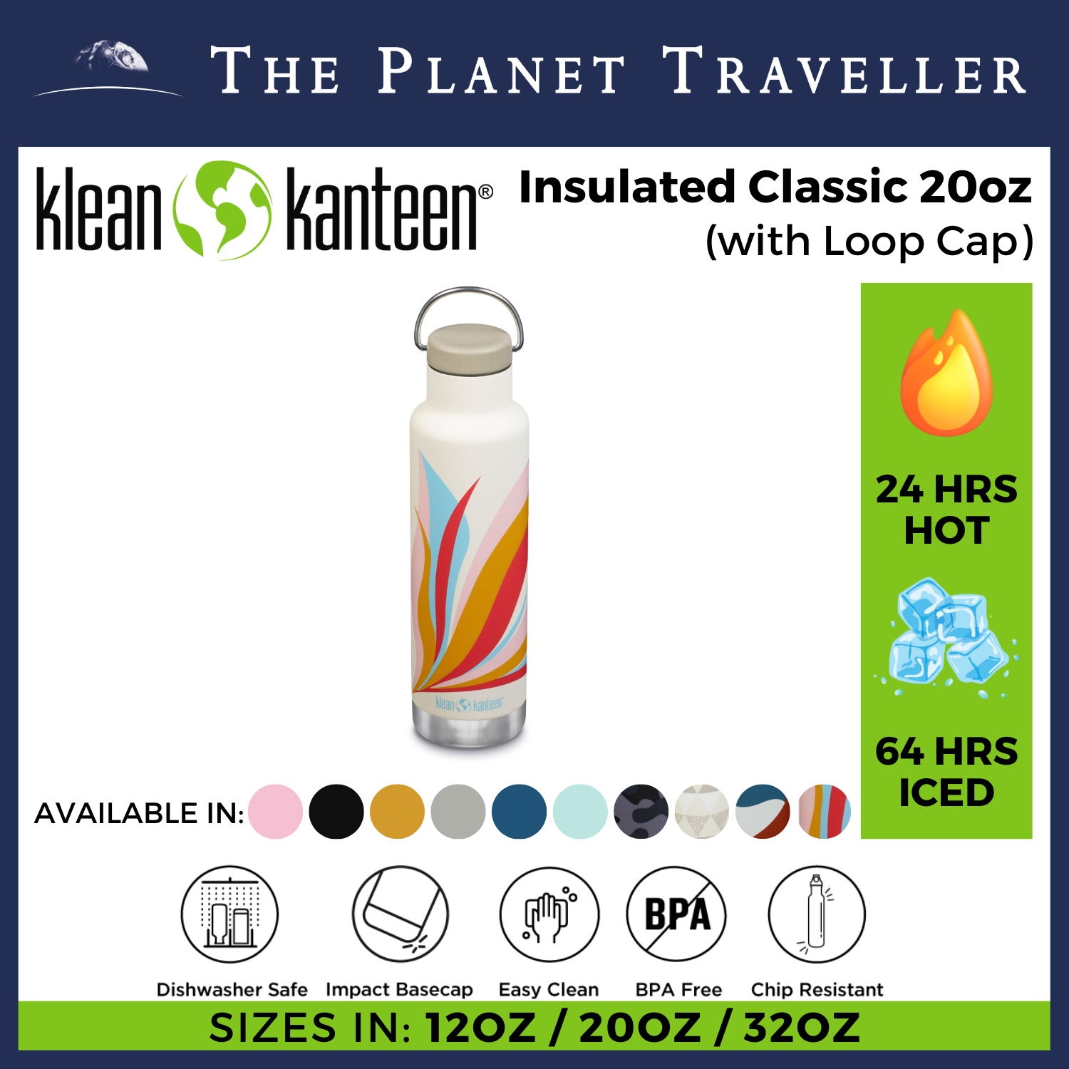 Klean Kanteen Insulated Classic 20oz-Loop Bottle - Real Teal