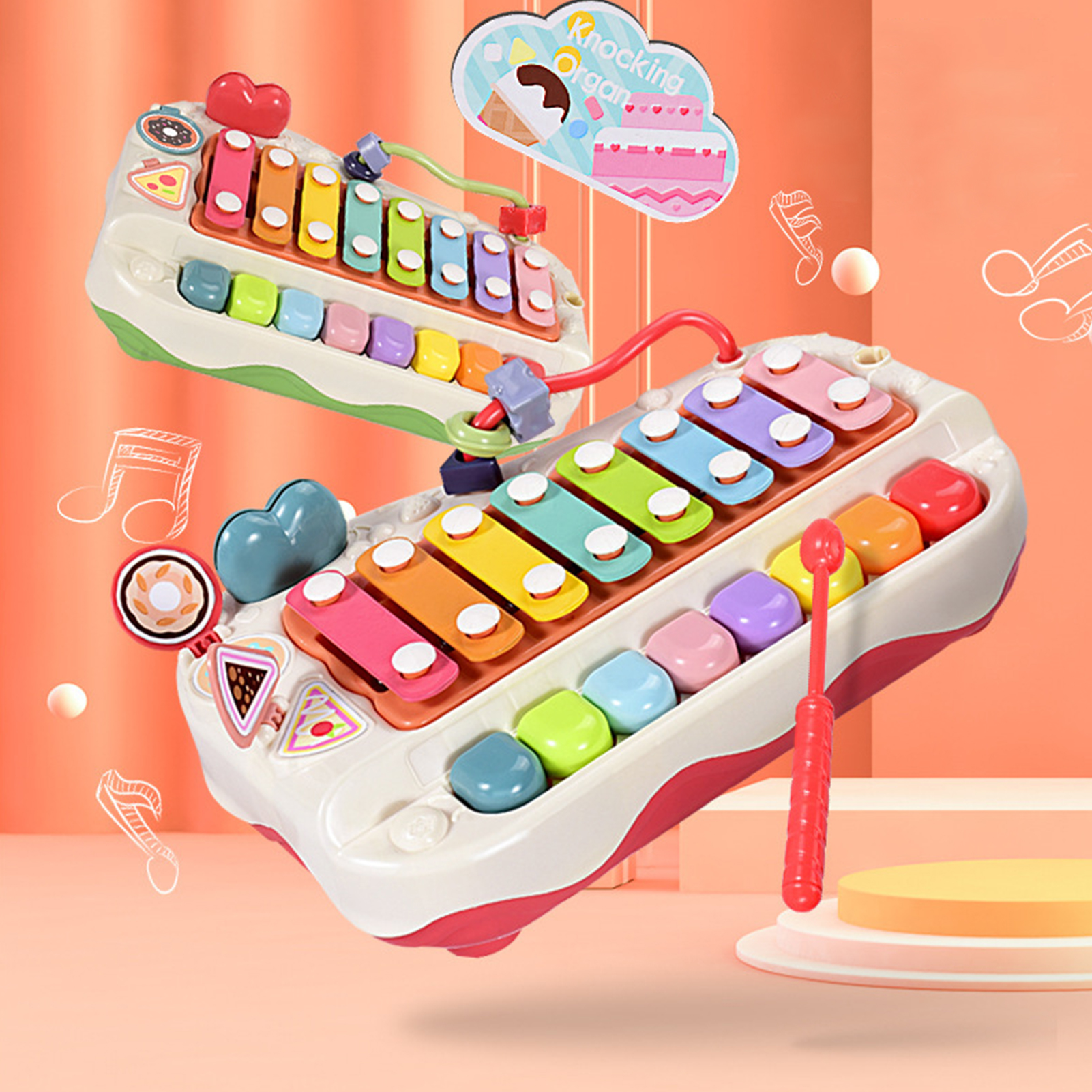 Norkee Toddler Musical Toy Toddler Piano 2-in-1 Baby Xylophone Piano Toy Clear Sounds Hand-eye Coordination Musical Instrument for Finger Dexterity Perfect Musical Toy