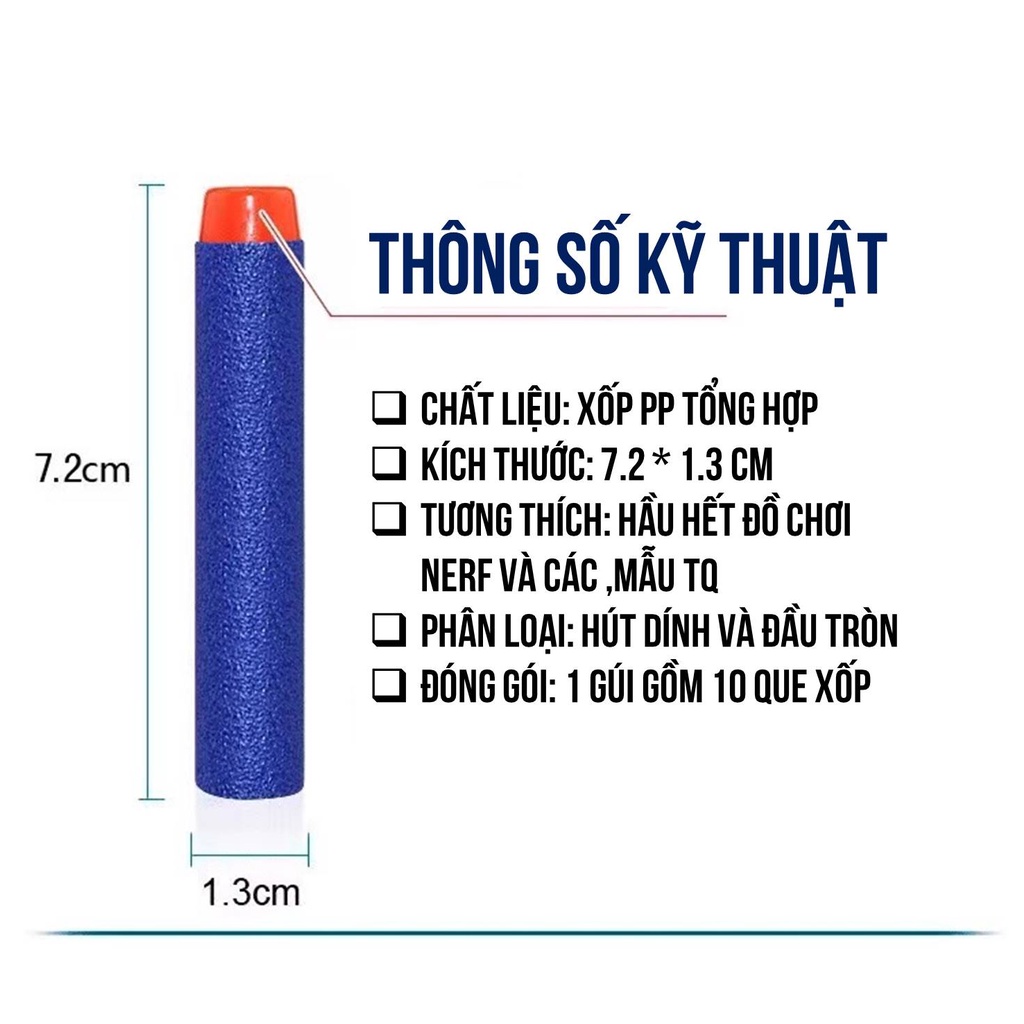 SP Bộ 10 Que Xốp Dài 7.2 x 1.3 cm Dành Cho Đồ Chơi Nerf