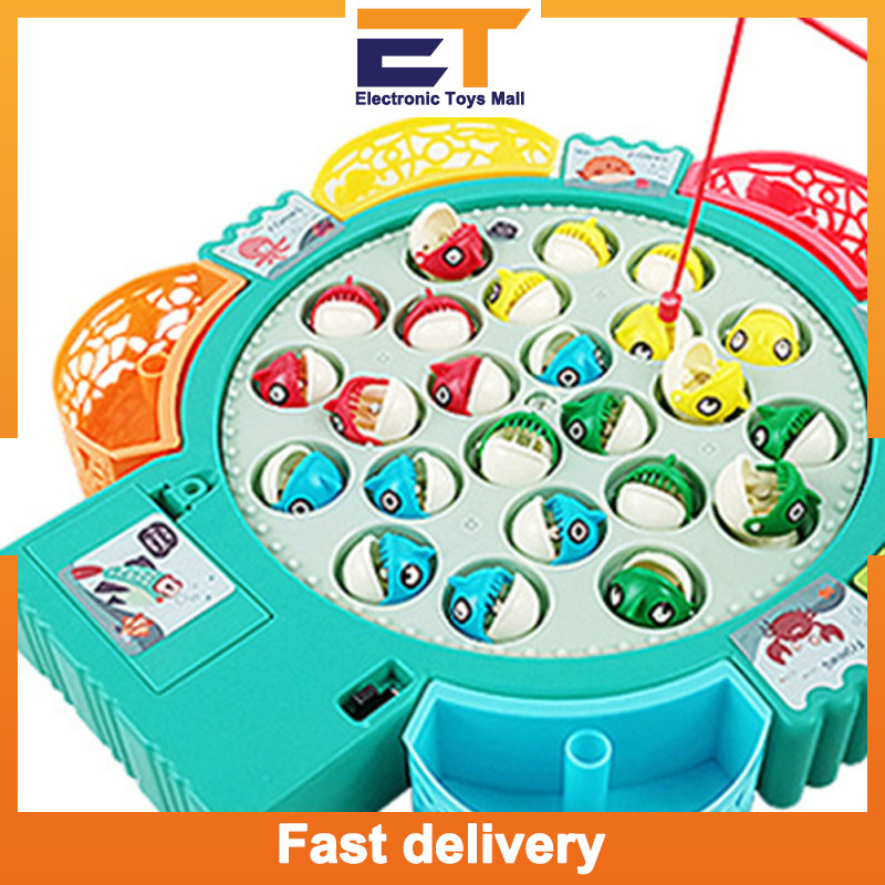 Ready Stock】Multiplayer Magnetic Fishing Game Toy Rotating Fish Board Game  With Music Fine Motor Skill Training Birthday Gifts For Boys Girls