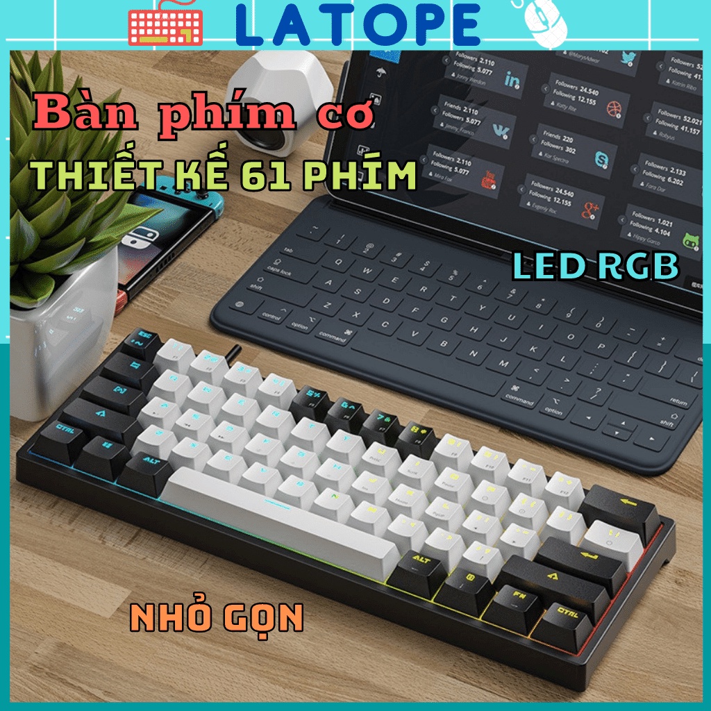 Bàn phím cơ Coputa bàn phím máy tính gaming laptop mini full LED 61 phím có dây K620