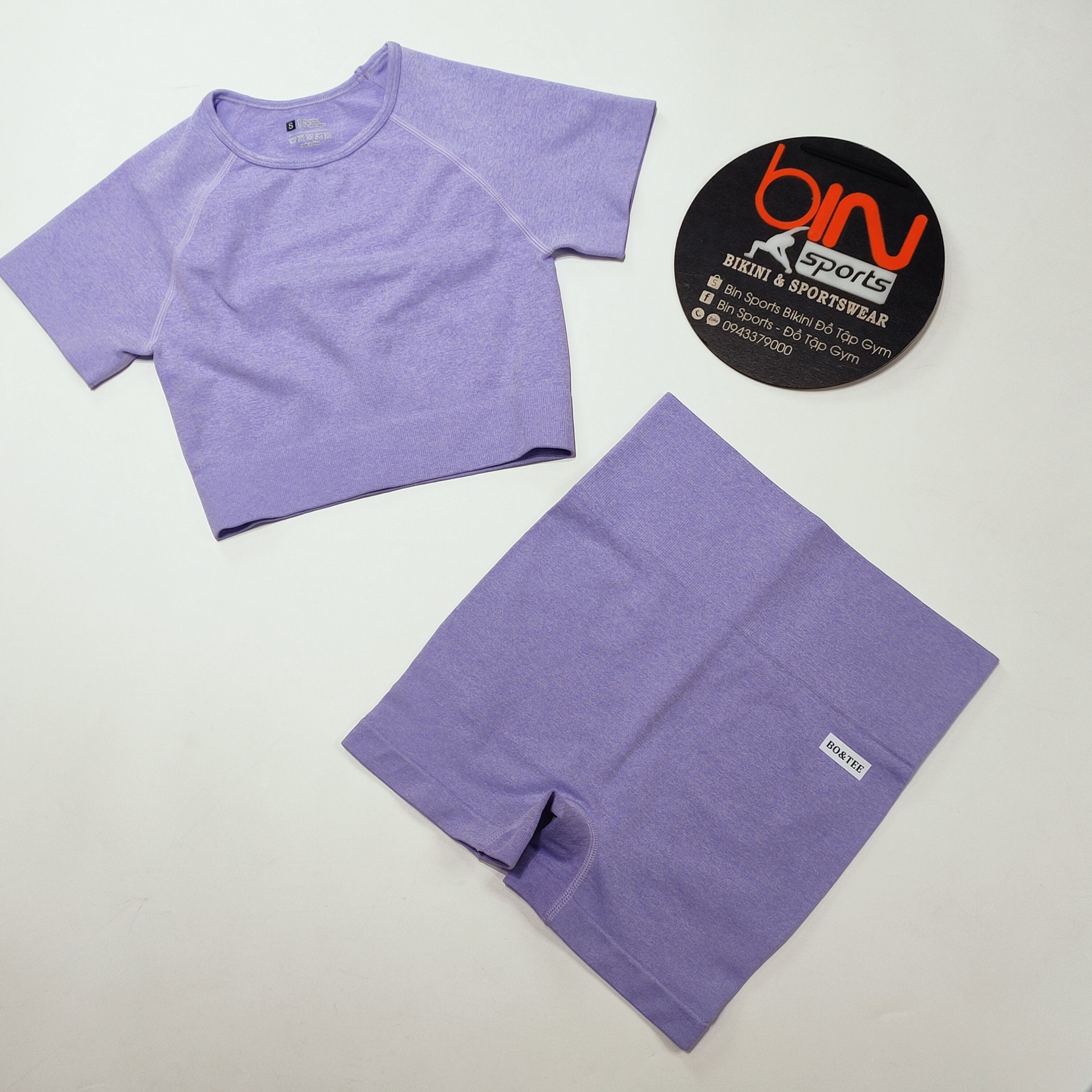 Set bộ đùi thể thao tập gym yoga nữ dệt kim áo crop quần đùi cạp cao Bin Sport BN036