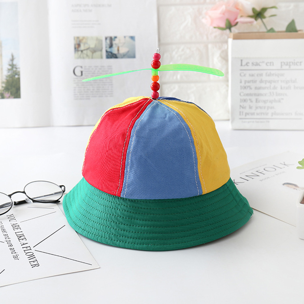 Kids Helicopter Propeller Bucket Cap Rainbow Dragonfly Sunscreen