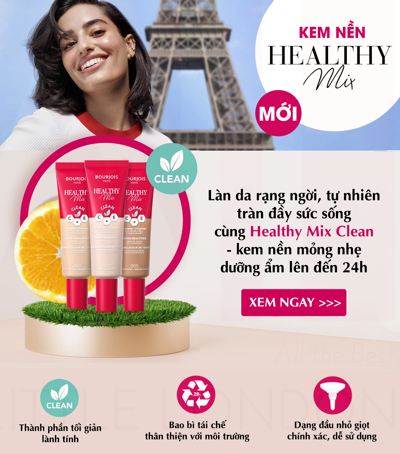 Kem nền mỏng nhẹ Bourjois Healthy Mix Clean (Bill Anh)
