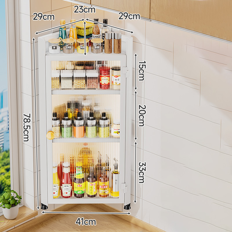 Kitchen seasoning wall-mounted cabinet rack non-perforated seasoning wall oil, salt, sauce and vinegar triangle door locker box
