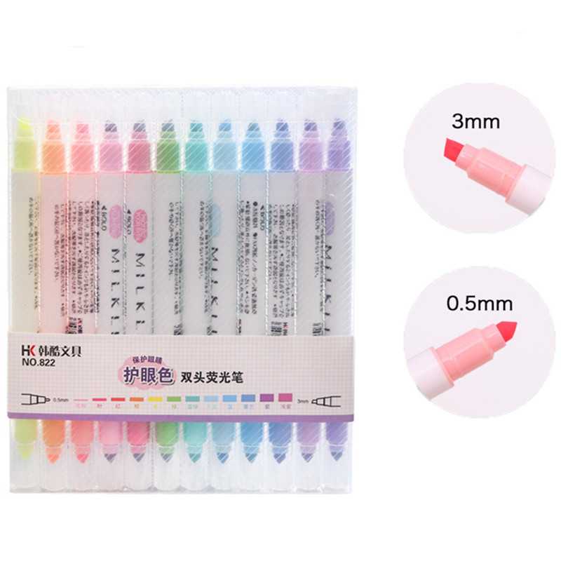 12 Colors Milkliner Double-ended Highlighter Pen Set Fluorescent Pens ...