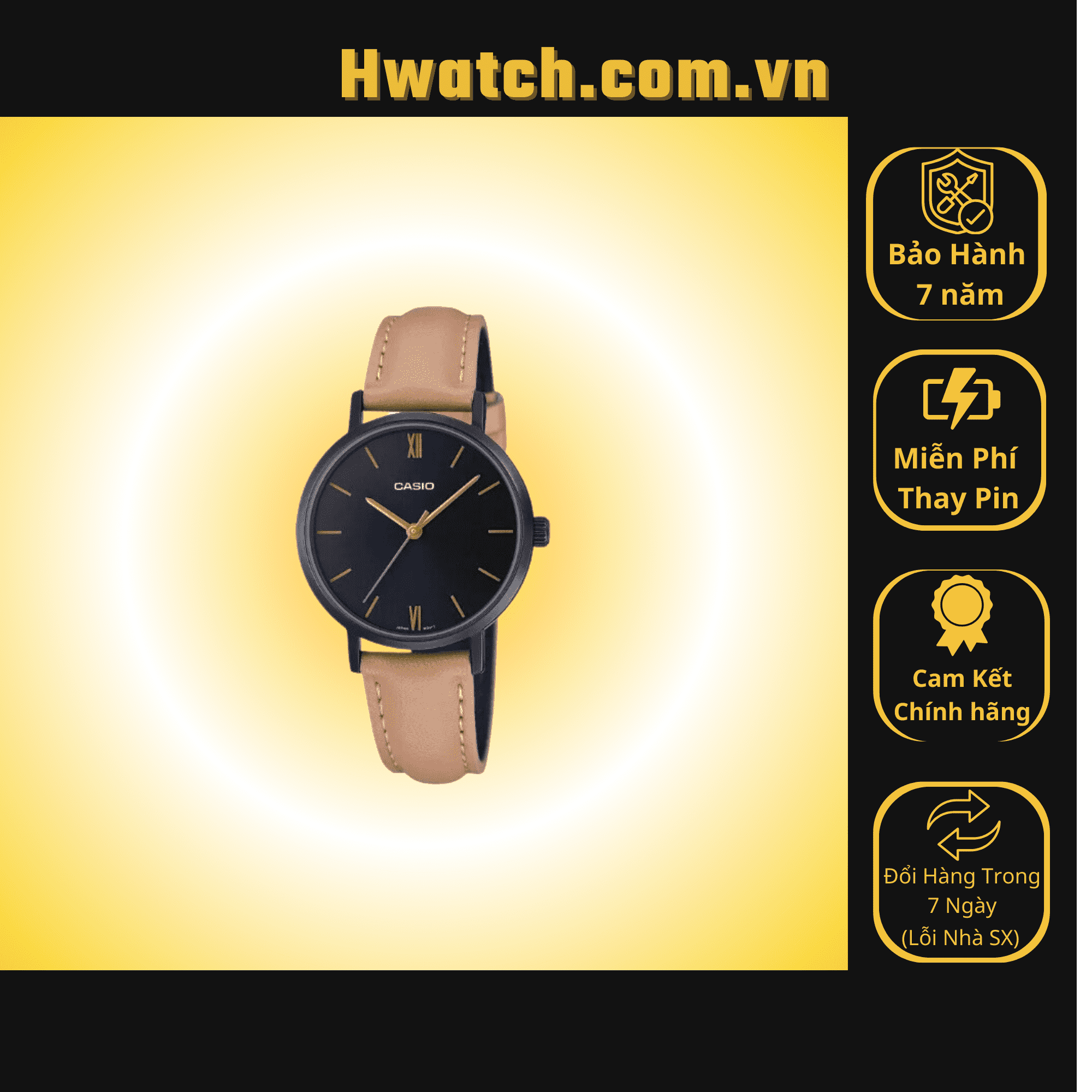 Đồng hồ nữ casio pin ltp-vt02bl-1audf dây da vỏ đen mặt đen
