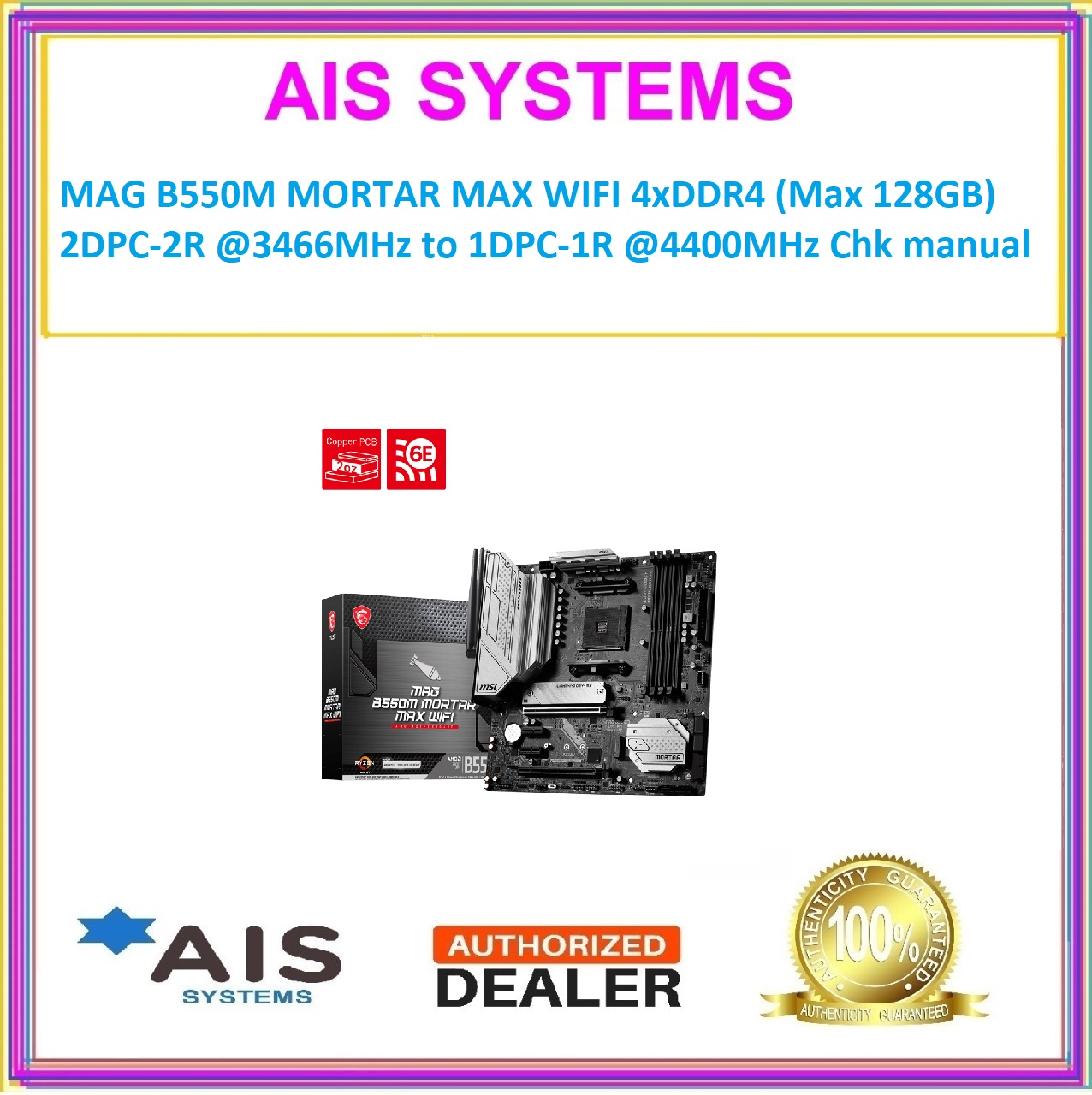 MSI MAG B550M MORTAR MAX WIFI Motherboard 4xDDR4 (Max 128GB) 2DPC2R