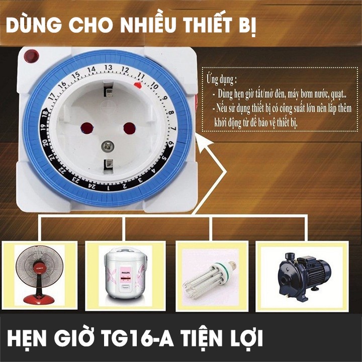 Ổ cắm timer hẹn giờ cơ TG16A - Chất Lượng Cao