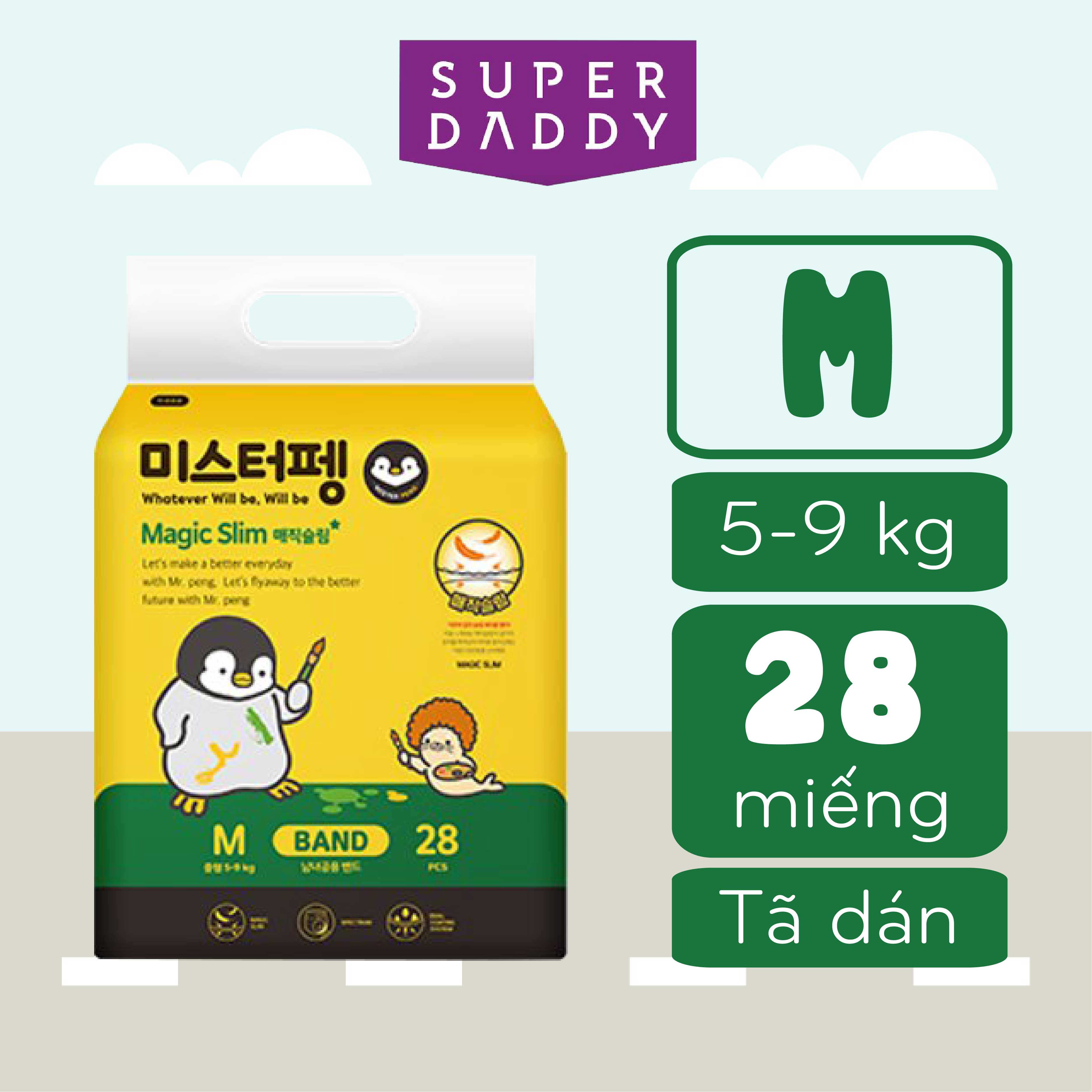 Tã Bỉm Quần/Dán Super Daddy Magic Slim Hàn Quốc Size M/L/XL/Big Size