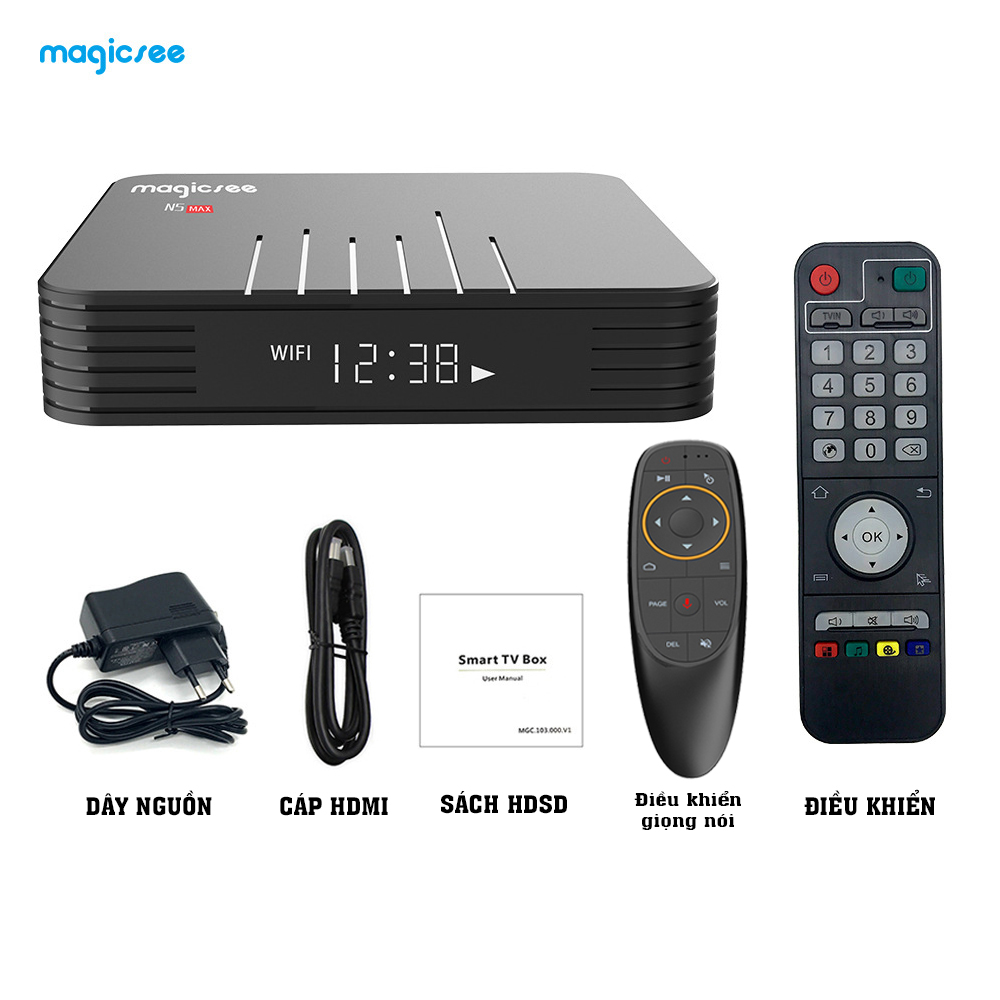 Android Tivi Box Magicsee N5 Max - Ram 4GB, Rom 32GB, Android 9.0 - Có Bản Rom ATV
