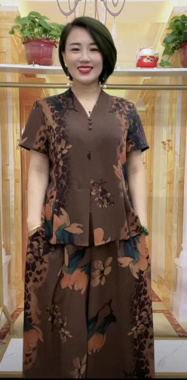 Summer New Two Piece Casual Set Fashion Casual Heavy Duty Top Wide Leg Pants Set