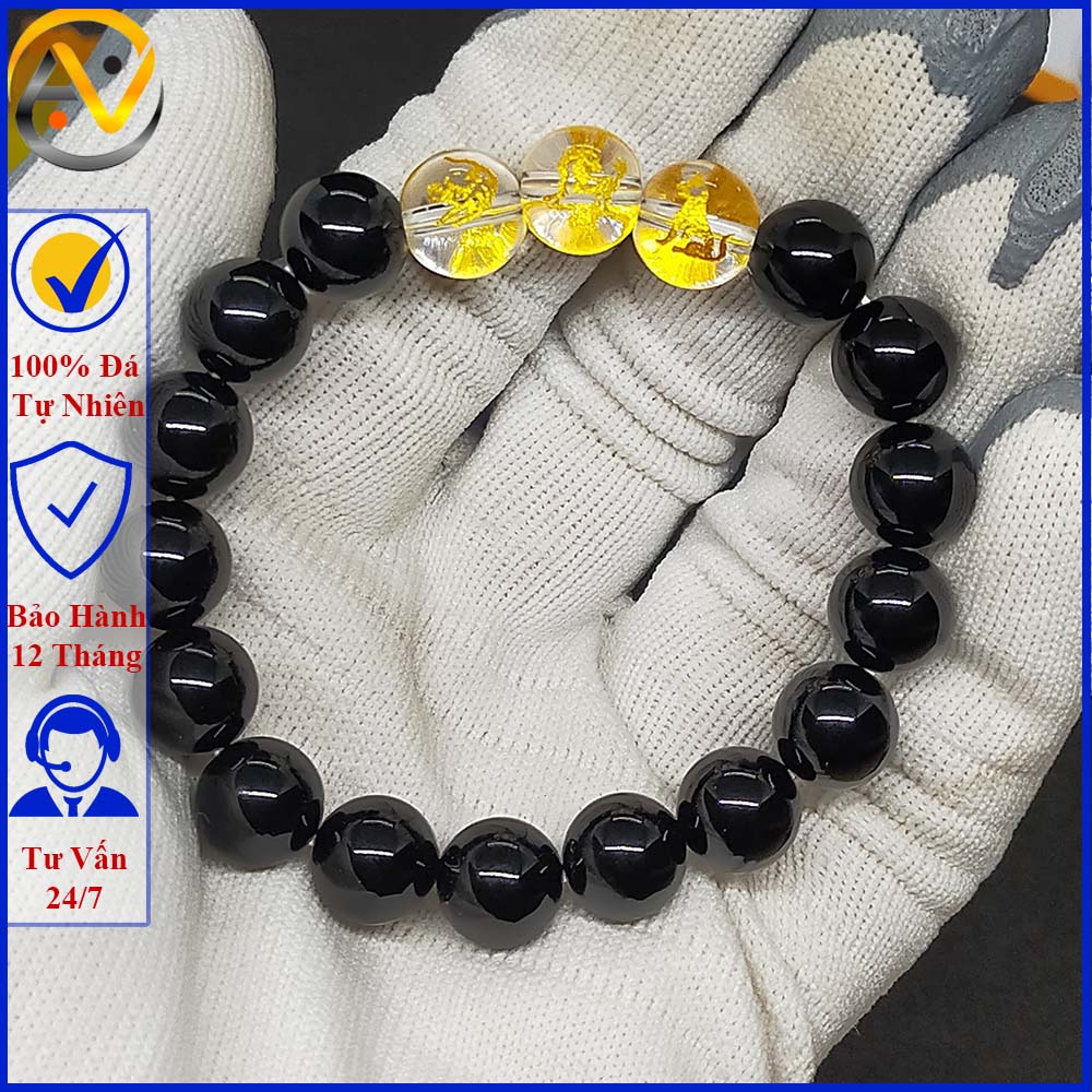 Vòng mã não đen tự nhiên tam hợp dần ngọ tuất - size 8 10 12ly cho người mệnh mộc, mệnh thủy - có khai quang điểm nhãn may mắn tài lộc - bảo hành 12 tháng - PHONG THỦY ANH VŨ