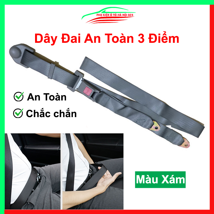 Dây đai an toàn xe ô tô 3 điểm màu xám chuẩn 3C bền bỉ, chắc chắn thích hợp cho nhiều dòng xe hơi